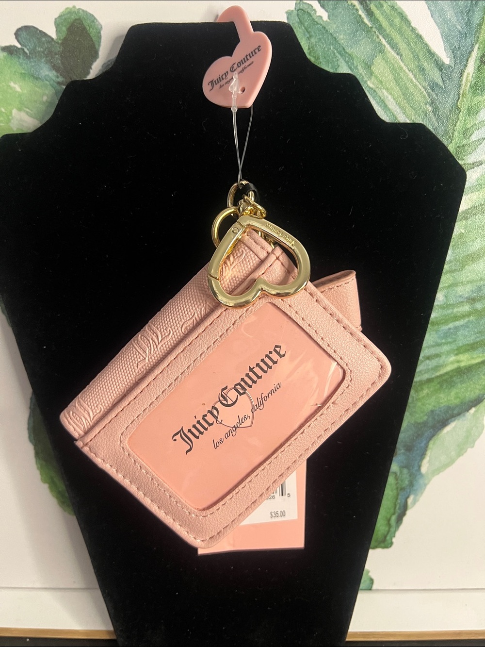 Juicy Couture Blush Pink Cardholder Keychain with Gold Heart Charm